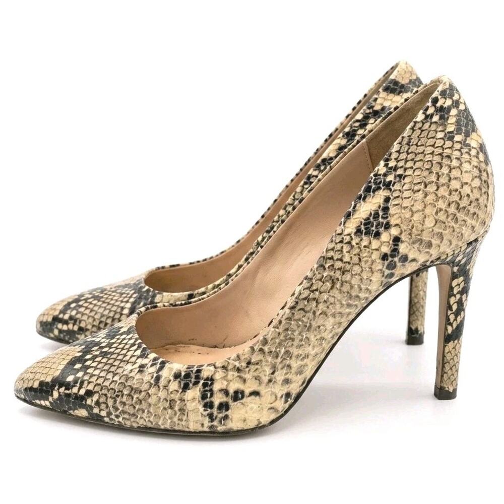 INEZ Alta Pumps 7.5 Natural Snake Embossed Leather Heels Pointed Toe 90mm Spain